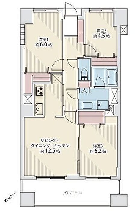 角部屋につき風通しの良い室内。各所に収納を設けており荷物が多い方も安心です。