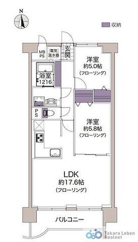 12階の南向きの2LDK。各居室に採光を設けているので換気もしっかりと行うことができます。収納豊富な面も嬉しいポイントです。