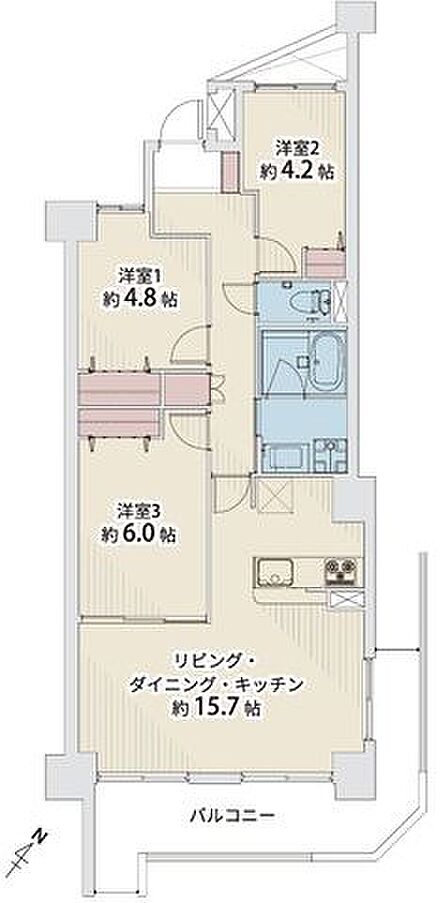 効率の良い家事同線を追求した水回り集中設計。各所に収納を設けた暮らしやすいプランです。