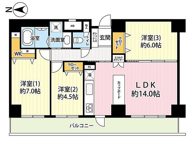 効率の良い家事同線を追求した水回り集中設計。各所に収納を設けた暮らしやすいプランです。人気の対面式キッチンで開放感のあるLDK！