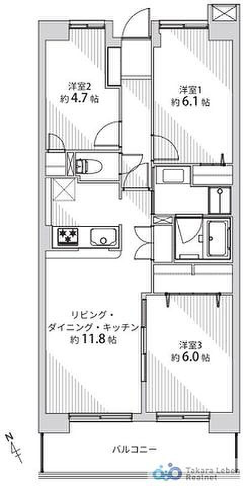 効率の良い家事同線を追求した水回り集中設計。各所に収納を設けた暮らしやすいプランです。人気の対面式キッチンで開放感のあるLDK！