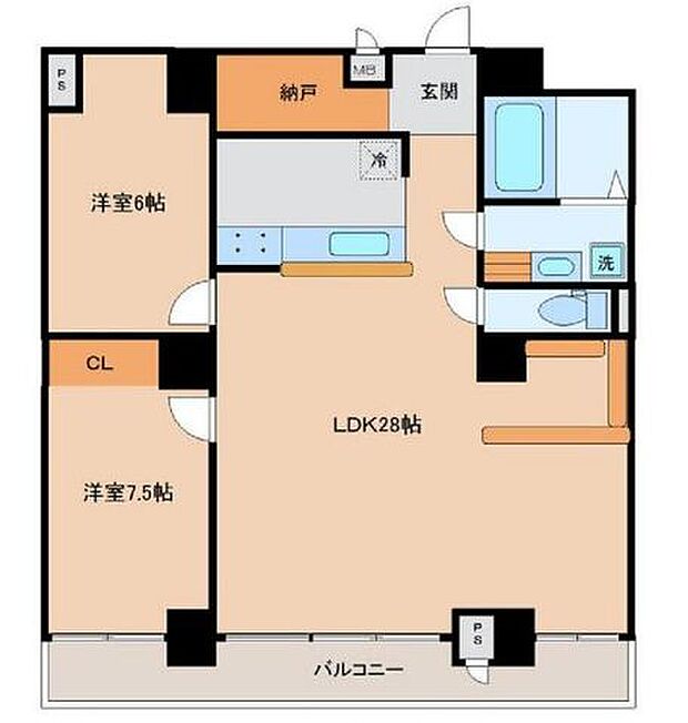 LDKはゆとりある28帖の広々空間。　人気の対面式キッチンで家事をしながらご家族とのコミュニケーションが可能です。