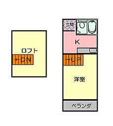 光明不動産第１３テナント　八幡ハイツ 2階1Kの間取り