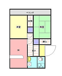 草津ハイツ 2DKの間取図画像