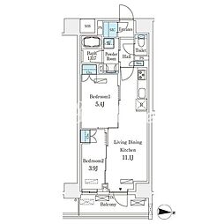 フロンティアレジデンス錦糸公園 4階2LDKの間取り