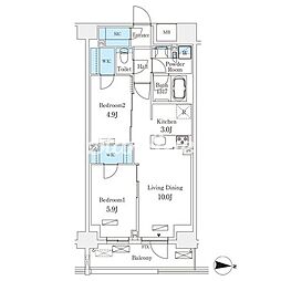 フロンティアレジデンス錦糸公園 6階2LDKの間取り