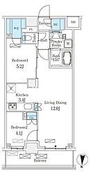 フロンティアレジデンス錦糸公園 6階2LDKの間取り