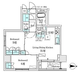 アスマチメゾン両国I 4階2LDKの間取り
