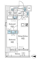 クインテット錦糸公園 11階2DKの間取り
