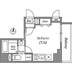 ヒューマンハイム亀戸II 5階ワンルームの間取り