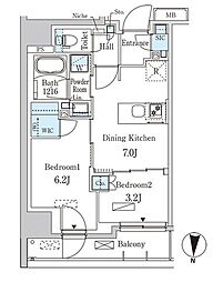 パークアクシス両国スクエア 9階2DKの間取り