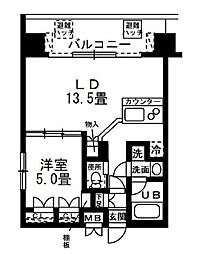レジディア錦糸町 6階1LDKの間取り