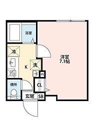 東武伊勢崎線 五反野駅 徒歩7分の賃貸マンション 2階1Kの間取り