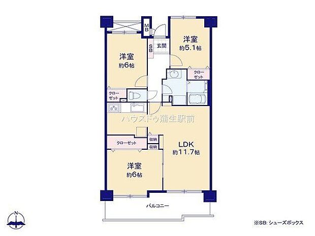 ルイシャトレ越谷大袋(3LDK) 2階の間取り