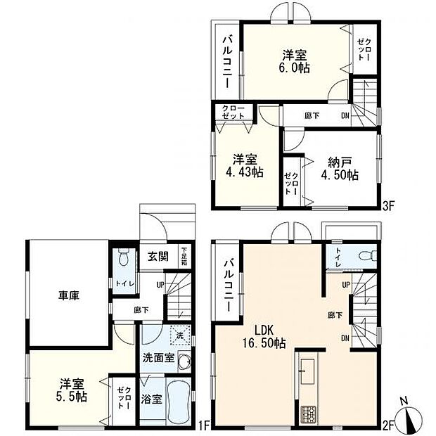 1号棟間取図　3ＬＤＫ＋Ｓ