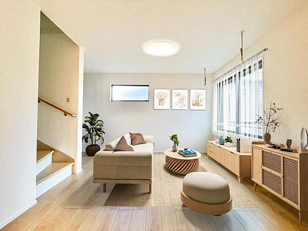 リビング（家具はCGによるイメージです）くつろげるリビングは話に夢中になりすぎて、ついつい時間を忘れてしまう。そんな束の間の幸せを感じさせてくれる場所です。