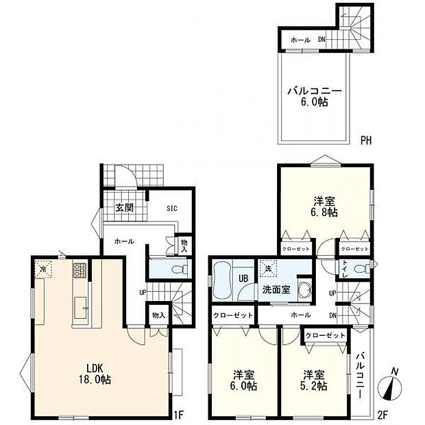 1号棟間取図(3LDK+SIC)
