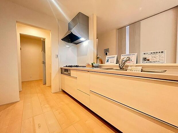 広々としたキッチンスペース。収納力のあるキッチンは料理が捗ります。カップボートや冷蔵庫を置いても十分なスペースができます。