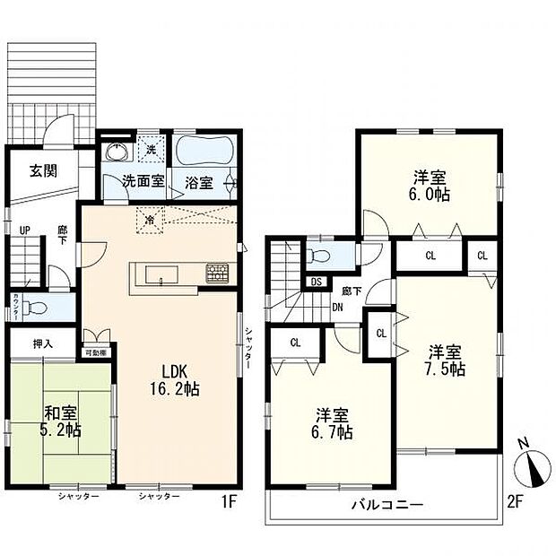 建物参考プラン（1区画）　面積97.92m2　価格2068万円（税込）