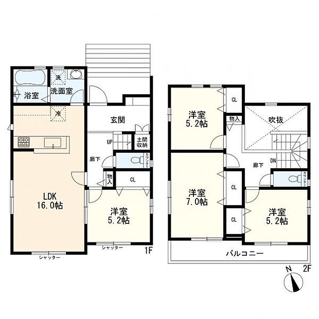 建物参考プラン(2区画) 面積98.69m2 価格2167万円(税込)