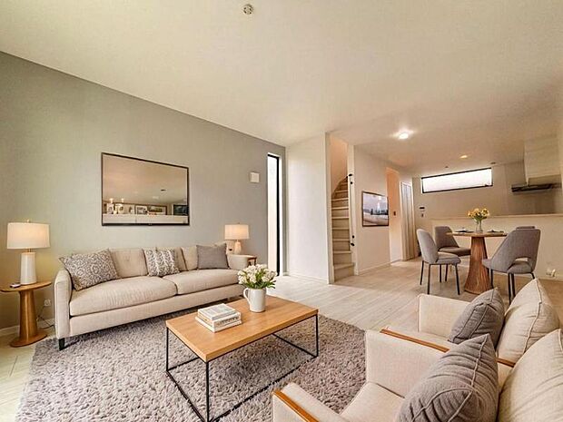 リビング（配置してある家具はCGによるイメージです）くつろげるリビングは話に夢中になりすぎて、ついつい時間を忘れてしまう。そんな束の間の幸せを感じさせてくれる場所です。