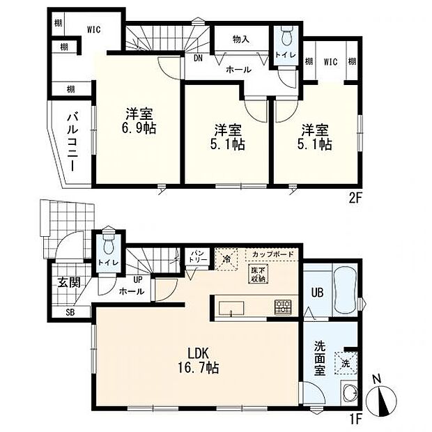 3LDK+カースペース2台分 1号棟