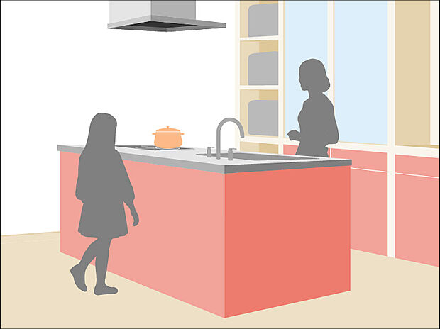 キッチンはご家族との会話が楽しめる対面カウンタータイプを採用。リビングのご家族の様子をうかがいながらお料理もできます。