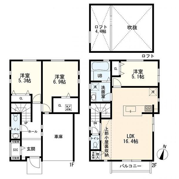 間取図 3LDK+車庫+ロフト