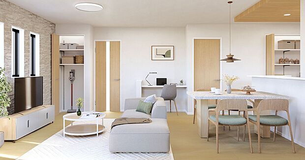 ■完成予想図■家族の顔を見ながら料理ができる対面キッチンを採用した戸建てです