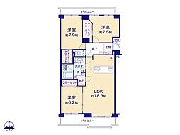 新本牧壱番館 3LDKの間取図画像