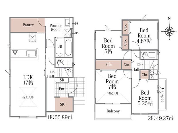 建物プラン例(1号地)建物価格 1680万円、建物面積 105.16m2