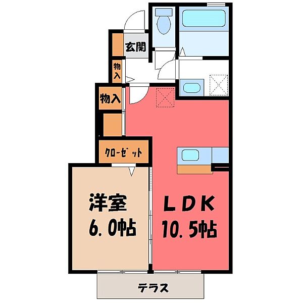 栃木県宇都宮市下岡本町(賃貸アパート1LDK・1階・42.57㎡)の写真 その2