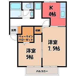 セジュールグリーン A 1階2Kの間取り