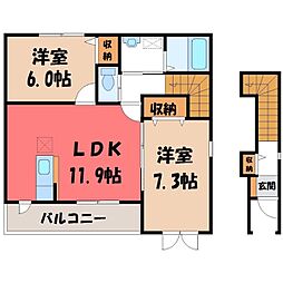 ポニーヒルズ B 2階2LDKの間取り