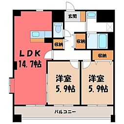 リバーサイド天神 8階2LDKの間取り