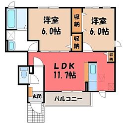 ラ・フランセ B 1階2LDKの間取り