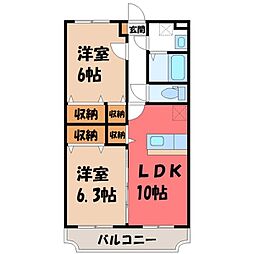 Y&Mシャルム簗瀬 2LDKの間取図画像
