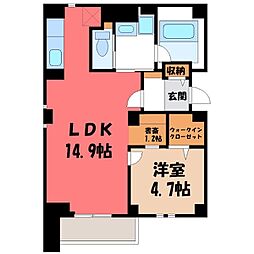 宇都宮市二番町マンション 1LDKの間取図画像
