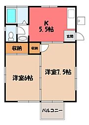 コーポマスブチD 2Kの間取図画像