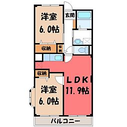 レインボウ・1一の屋 2LDKの間取図画像