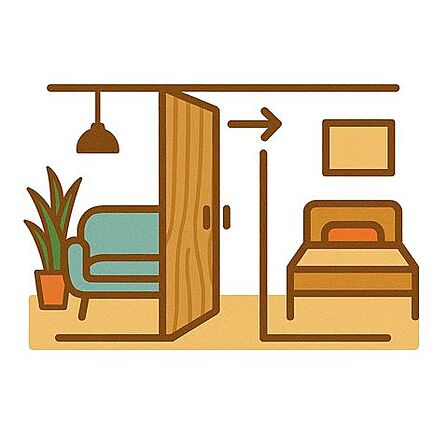 リビングと居室は稼働扉で仕切られており、開放すれば一体空間としても利用可能。ライフスタイルに合わせて柔軟に使い分けられます。