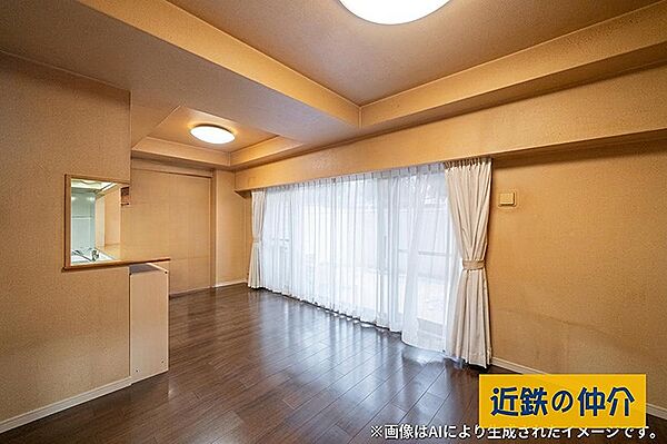 開放的なリビングは、大きな窓から光が差し込み、明るく広々とした空間です。落ち着いた内装で、お好みの家具を配置しやすいでしょう。