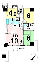 藤和ハイタウン守山 3LDKの間取図画像