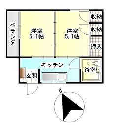 明窓ハイツ 2Kの間取図画像