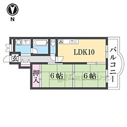 近鉄大阪線 築山駅 徒歩7分の賃貸マンション 3階2LDKの間取り