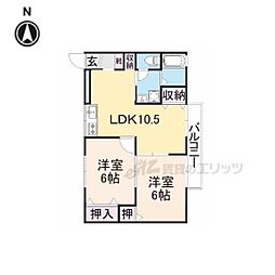近鉄南大阪線 高田市駅 徒歩10分の賃貸アパート 1階2LDKの間取り