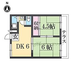 近鉄南大阪線 高田市駅 徒歩14分の賃貸アパート 1階2DKの間取り