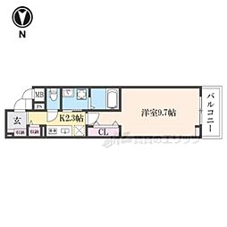 ヒカルサ奈良大森西ノース 3階1Kの間取り