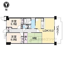 コスモ大和高田 2階3LDKの間取り
