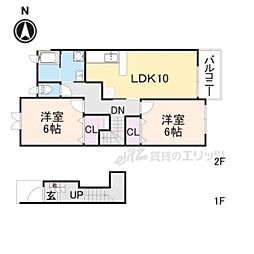 近鉄南大阪線 当麻寺駅 徒歩9分の賃貸アパート 2階2LDKの間取り